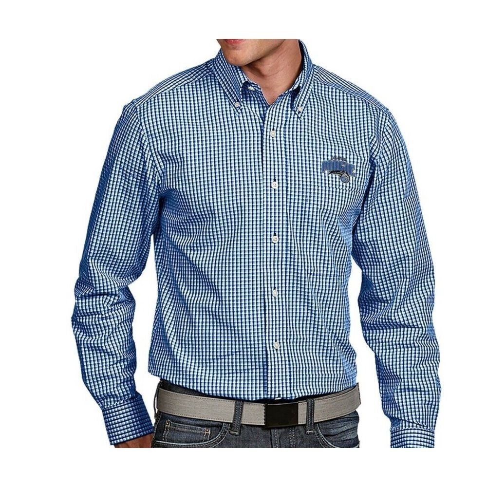 Antigua Orlando Magic Shirt Large Blue Gingham Plaid Button Down NBA